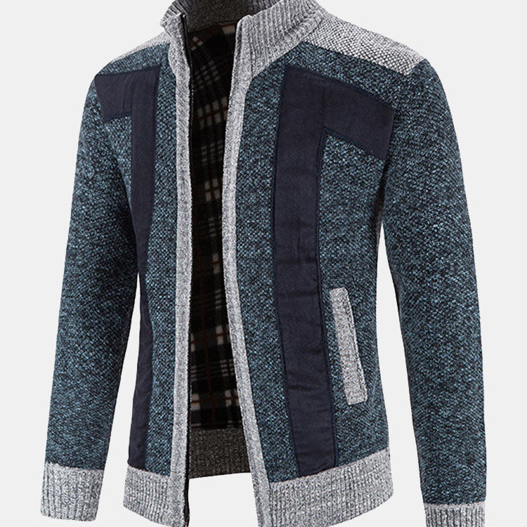 Hein | Trui met rits en patchwork van imitatiesuède