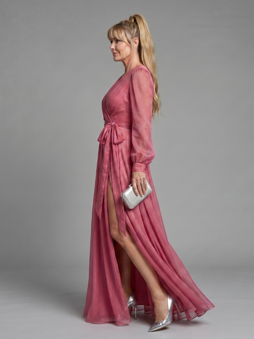 Heleen | Maxi-jurk in oudroze met bindceintuur
