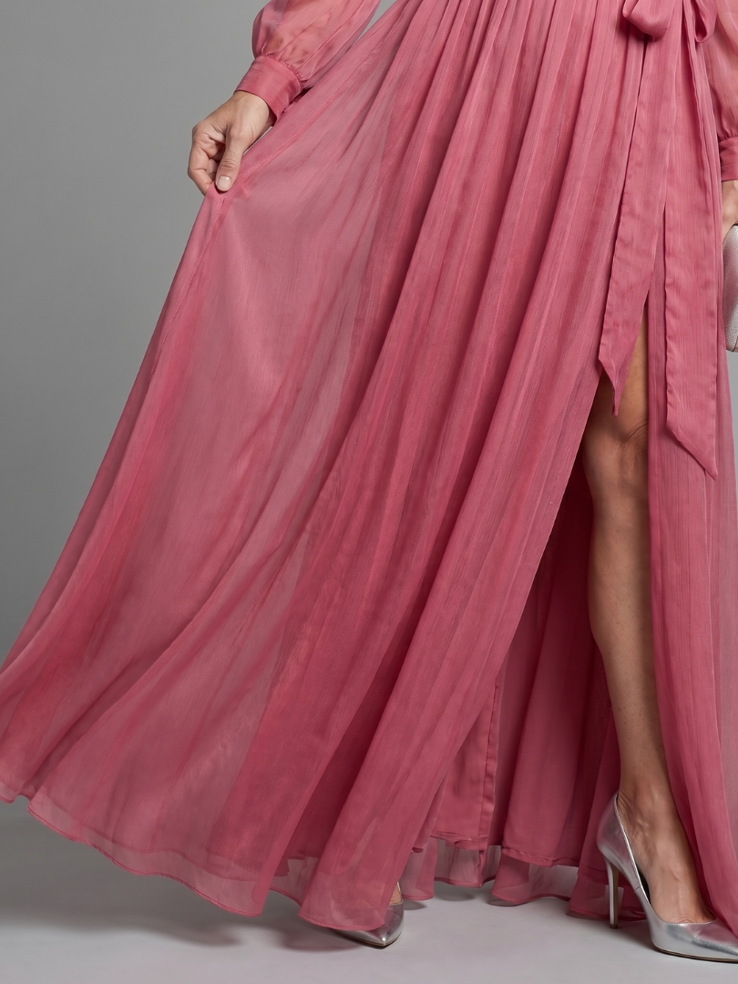 Heleen | Maxi-jurk in oudroze met bindceintuur