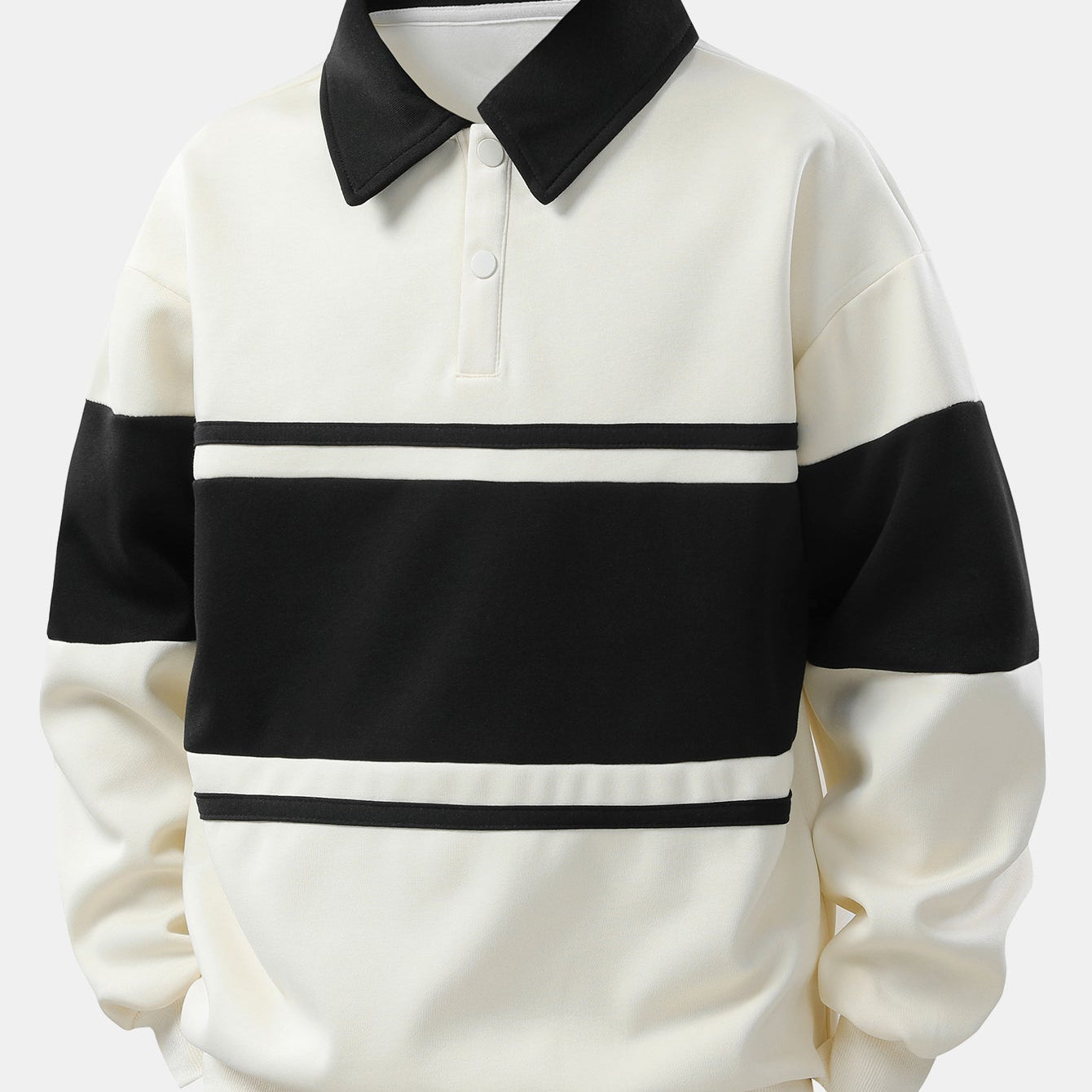 Hendrik | Polosweater met patchworkdetails en kleurvlakken en relaxte pasvorm
