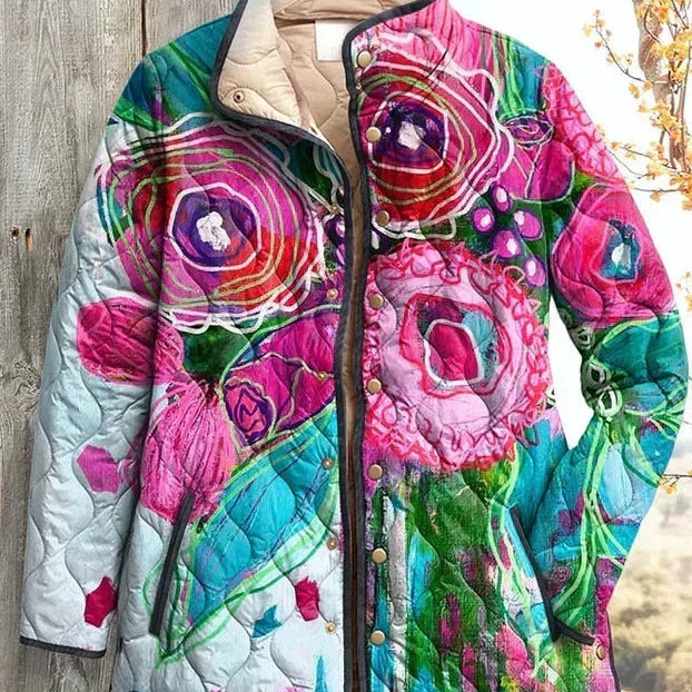 Hendrika | Gewatteerde jas met abstract bloemenmotief