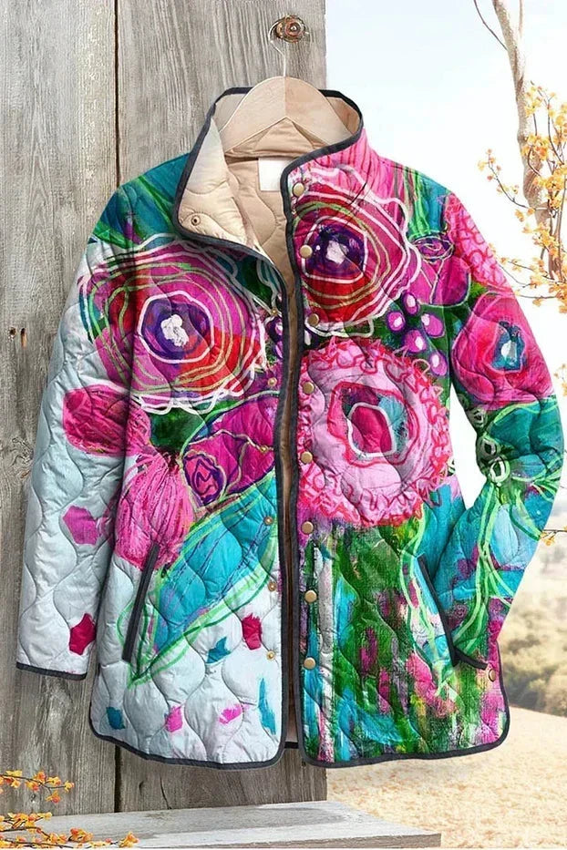 Hendrika | Gewatteerde jas met abstract bloemenmotief