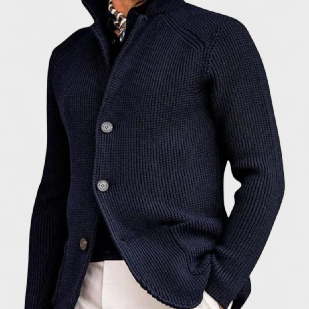 Elbert | Marineblauw ribgebreid vest met knopen