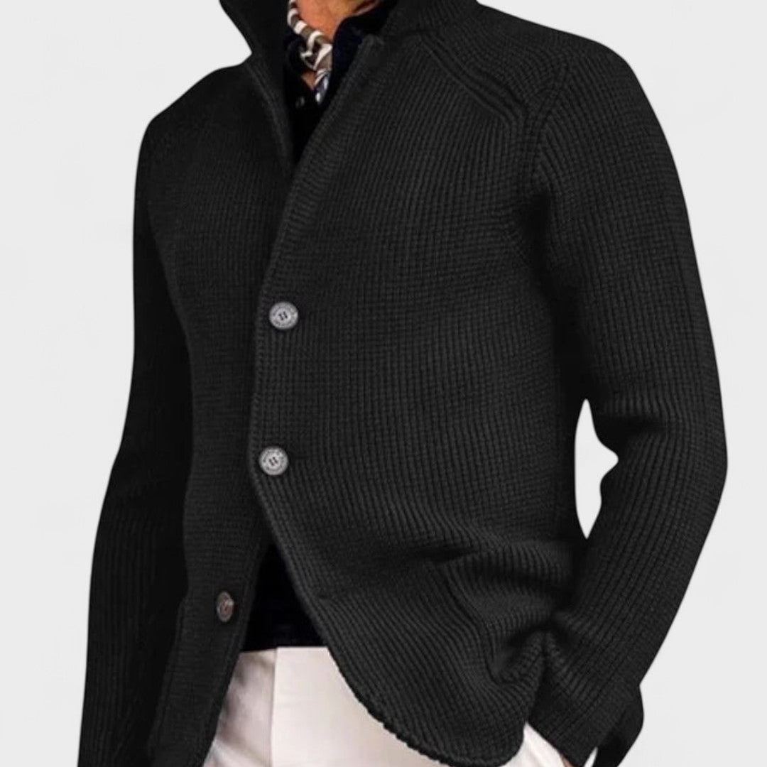 Elbert | Marineblauw ribgebreid vest met knopen