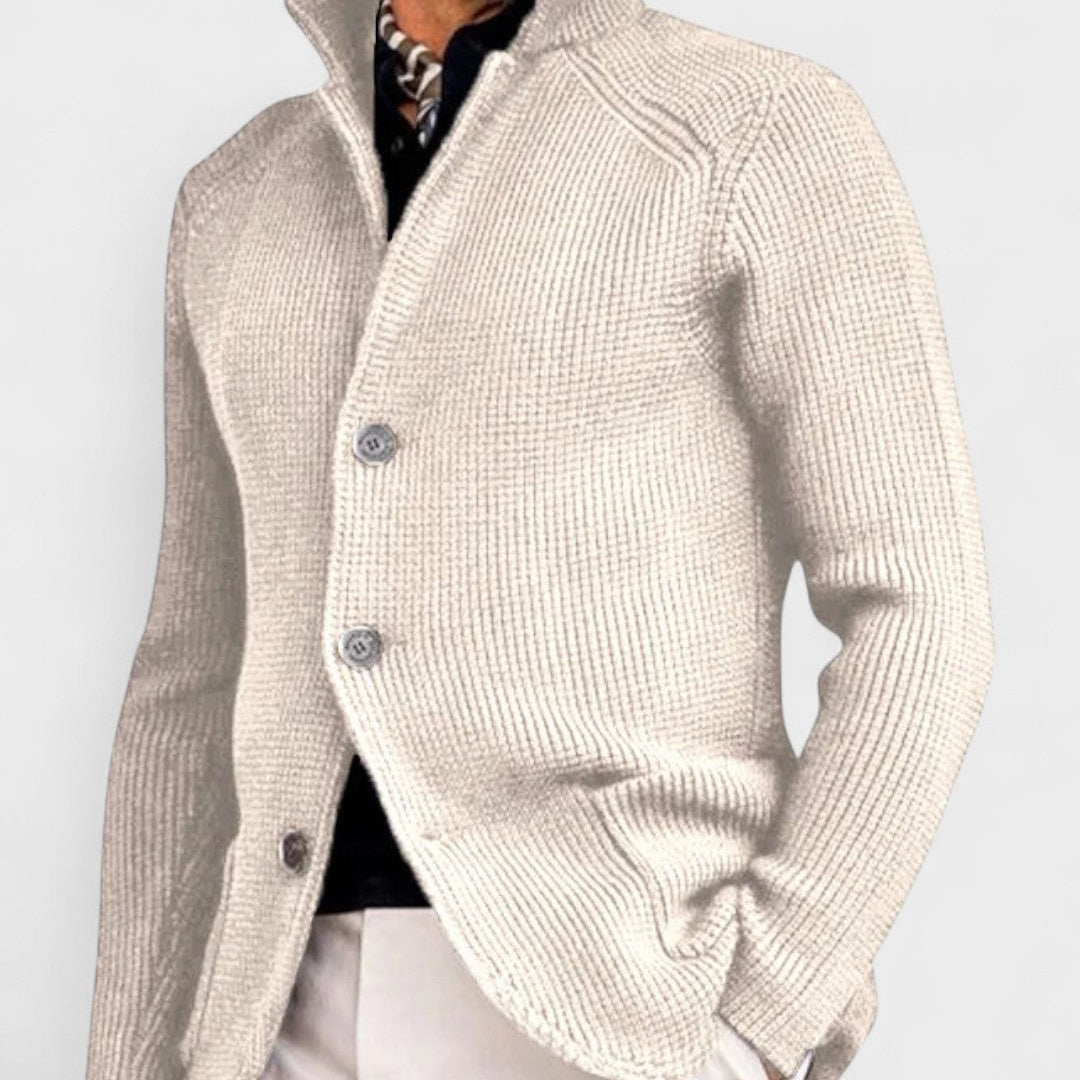 Elbert | Marineblauw ribgebreid vest met knopen