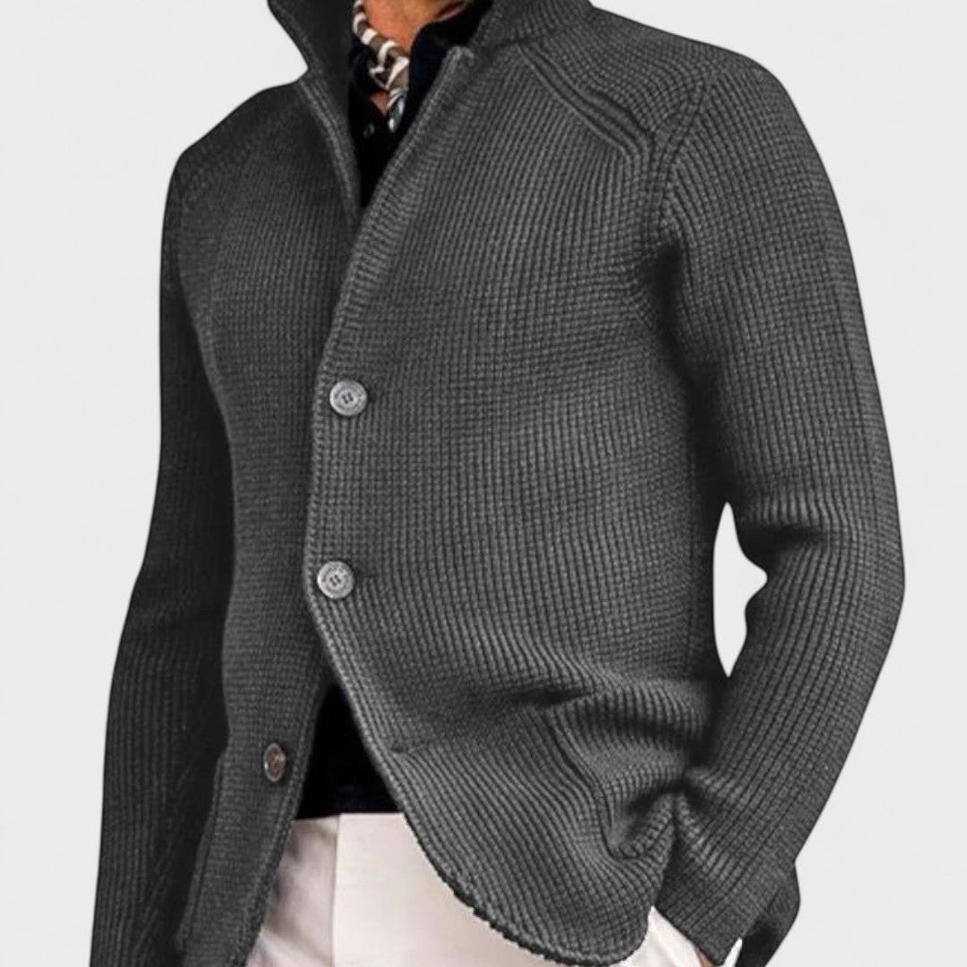 Elbert | Marineblauw ribgebreid vest met knopen