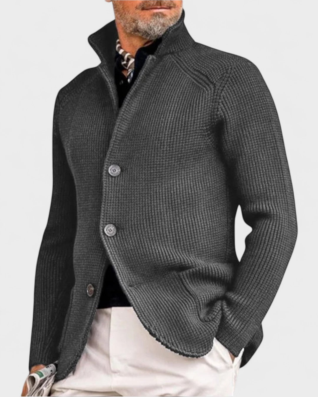 Elbert | Marineblauw ribgebreid vest met knopen