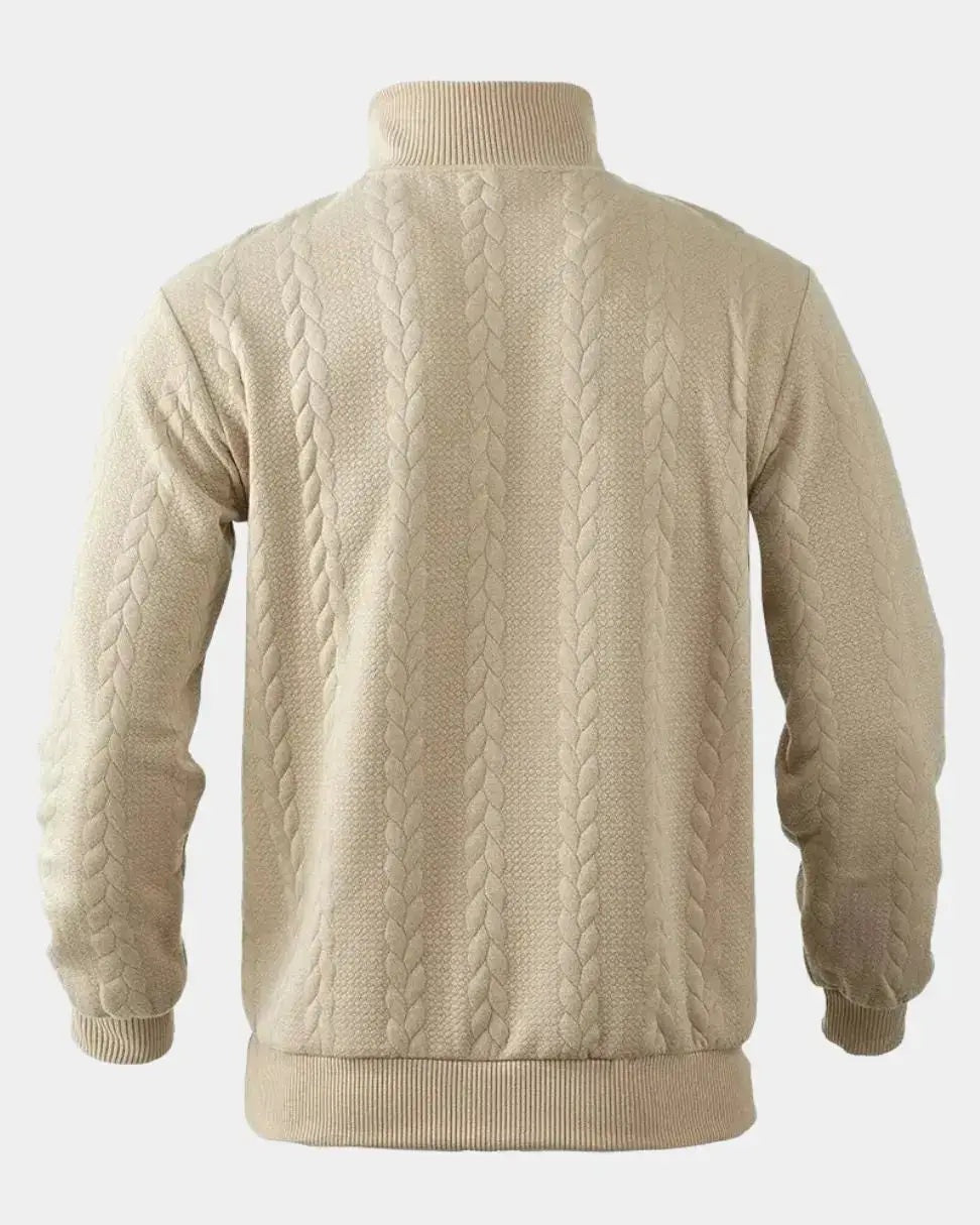 Jentje | Crèmekleurige kabeltrui met halve rits