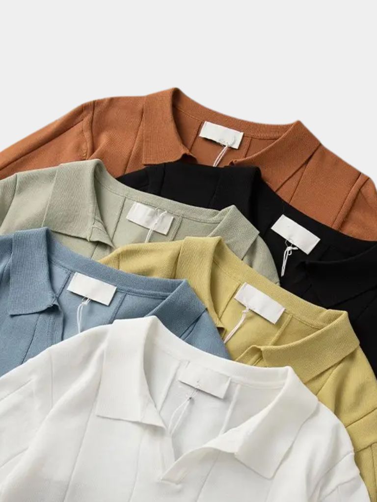 Herman | Blauwe polo met structuur en open kraag