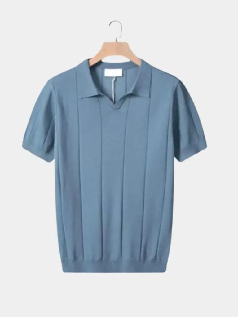 Herman | Blauwe polo met structuur en open kraag