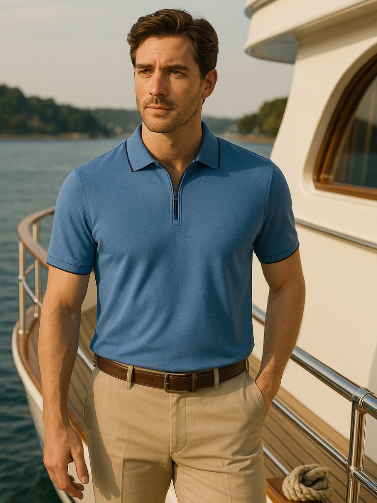 Hilbrand | Blauwe polo met korte rits