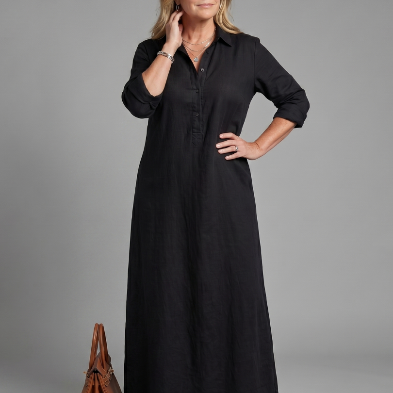 Hilde | Maxi-jurk in olijfgroen met linnenlook