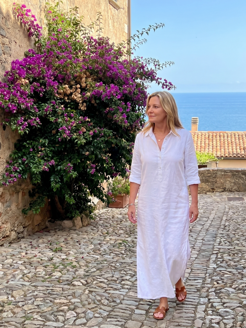 Hilde | Maxi-jurk in olijfgroen met linnenlook