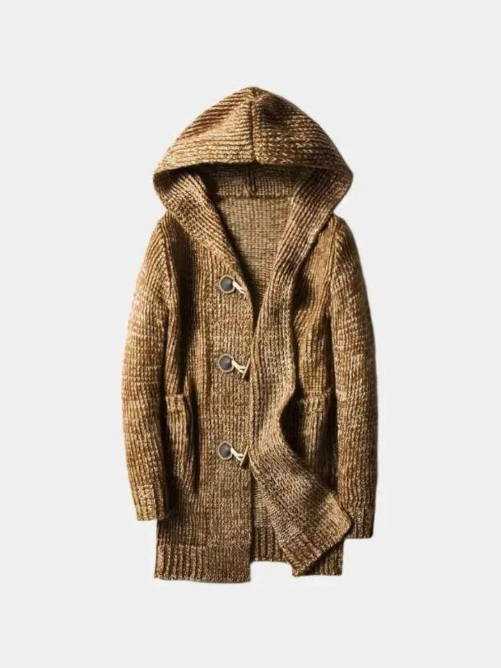 Ype | Bruin gebreid vest met capuchon