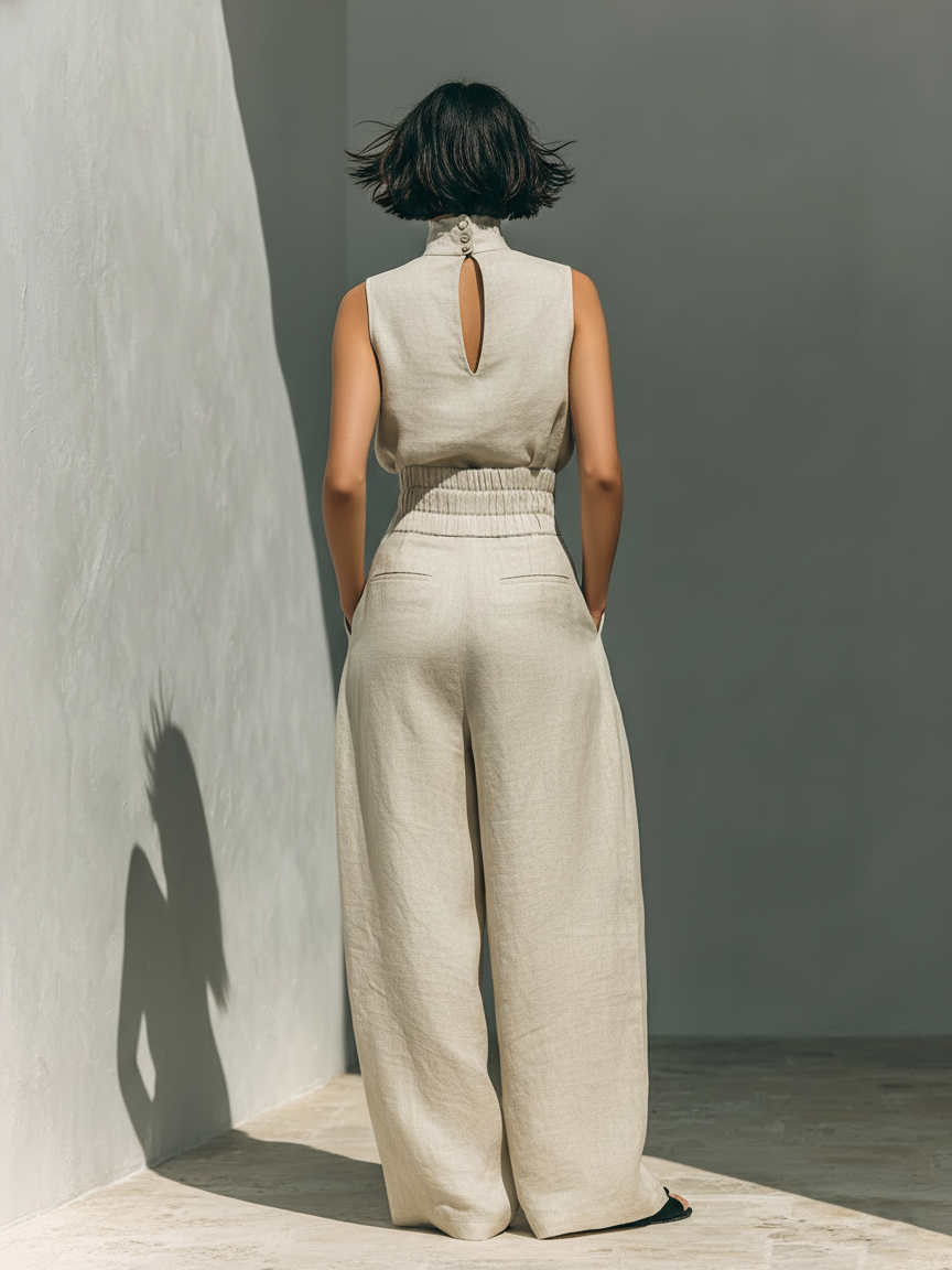 Hiske | Set met mouwloze blouse en wijde broek
