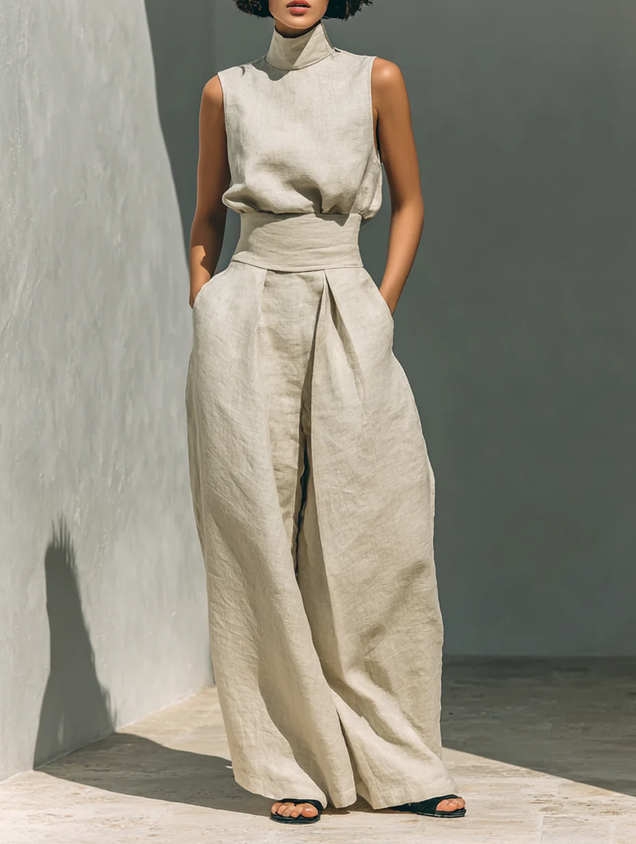 Hiske | Set met mouwloze blouse en wijde broek