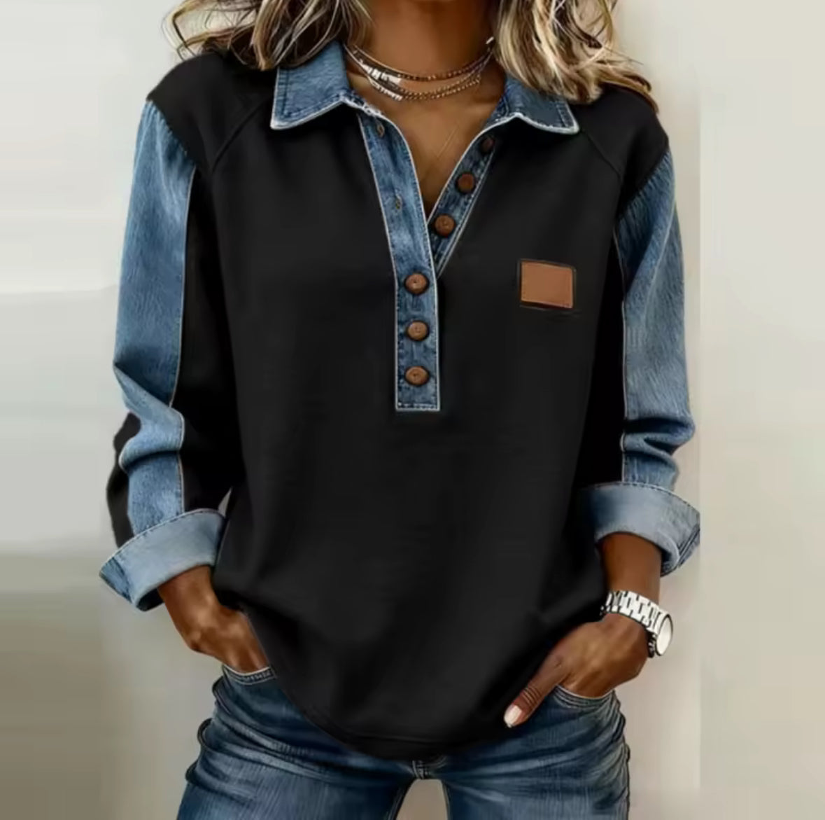 Voxanne | Denim Kraag Pullover