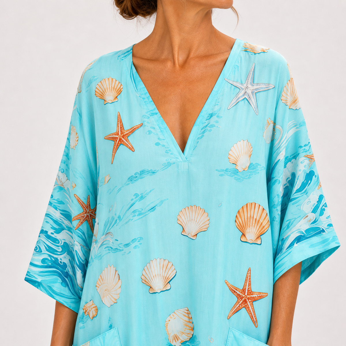 Ida | Kaftan in turquoise en marineblauw