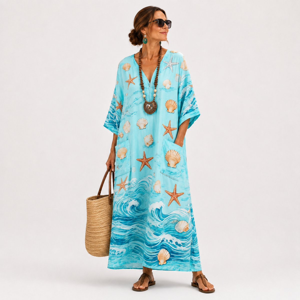 Ida | Kaftan in turquoise en marineblauw
