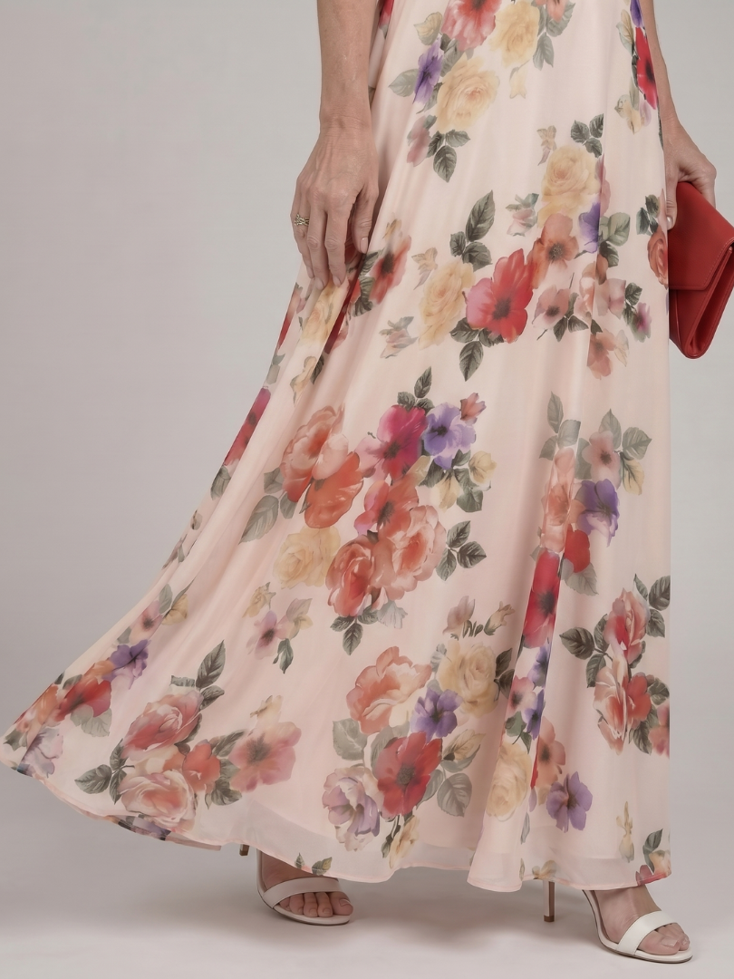 Irene | Maxi-jurk met rozenprint op crème