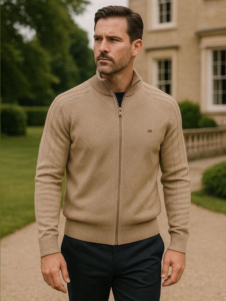 Wiebe | Taupe gebreid vest met rits