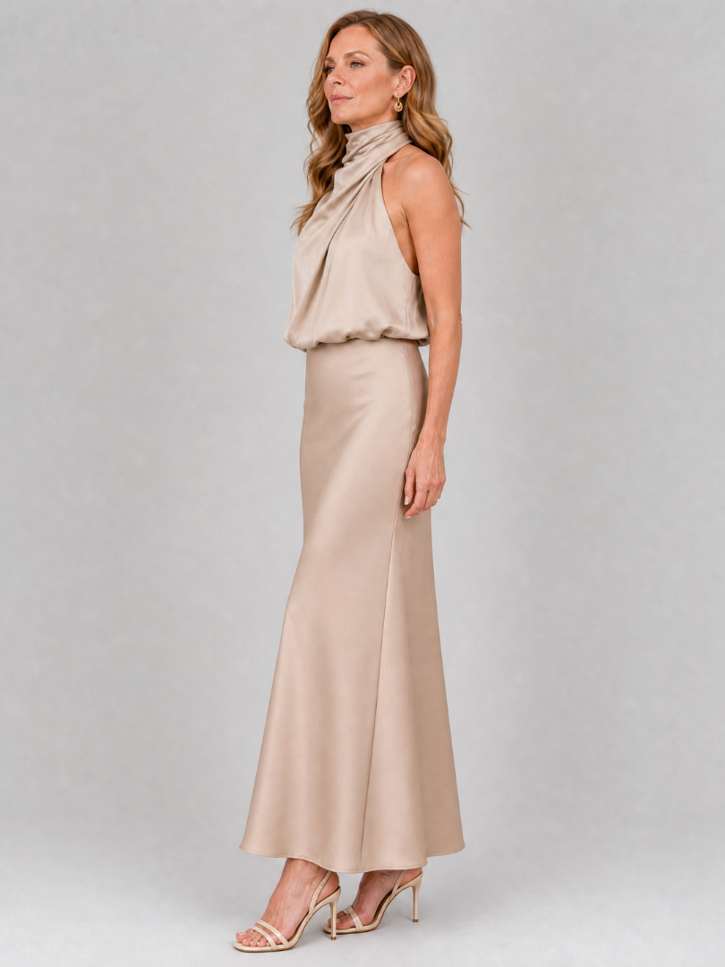Jacqueline | Maxi-jurk met gedrapeerde kraag