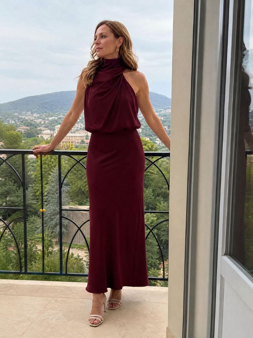 Jacqueline | Maxi-jurk met gedrapeerde kraag