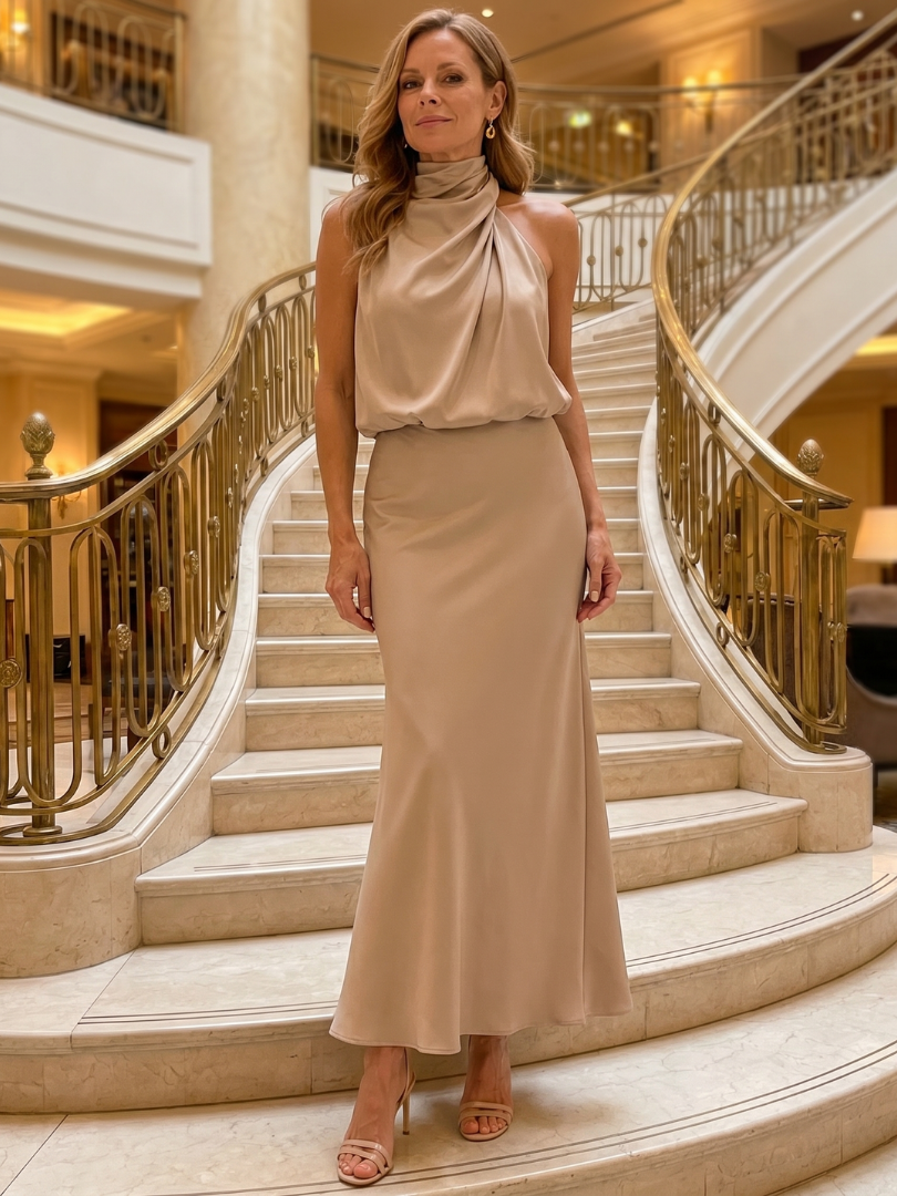 Jacqueline | Maxi-jurk met gedrapeerde kraag