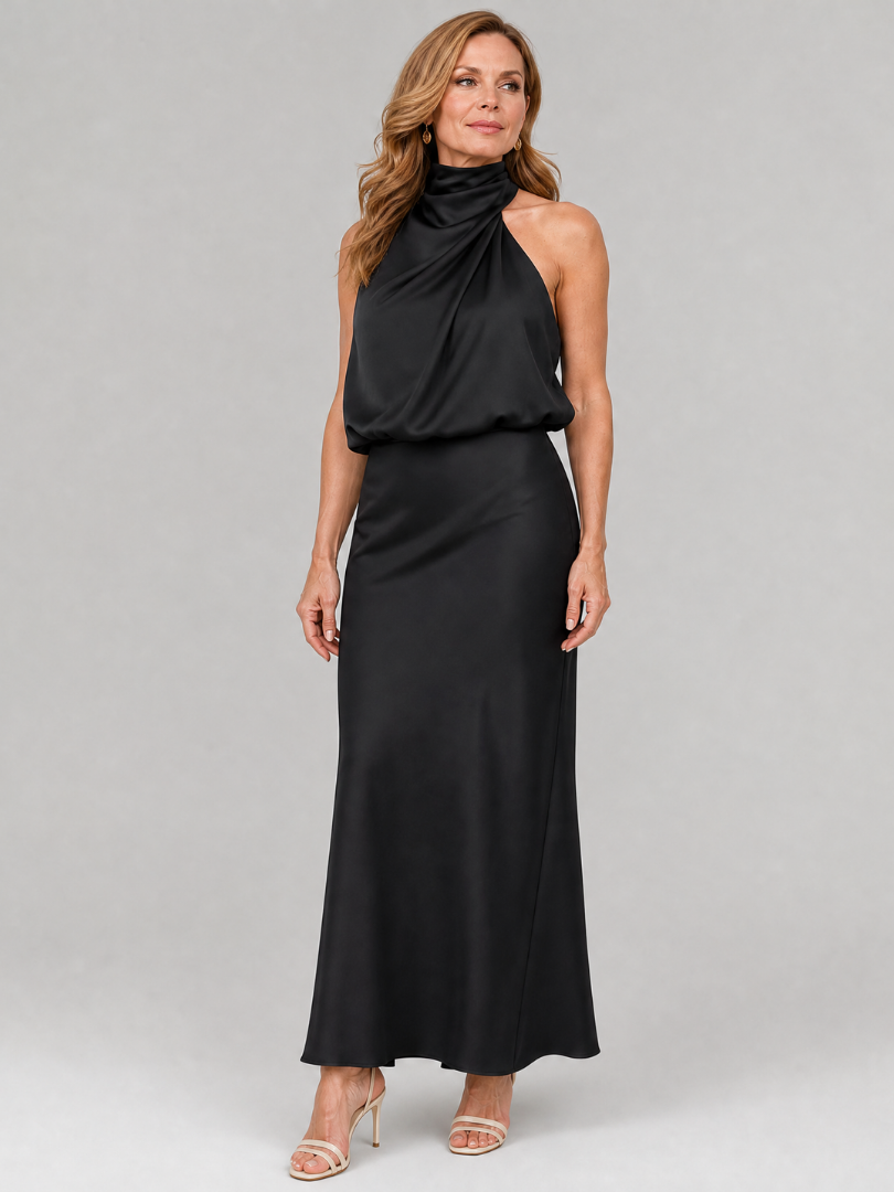 Jacqueline | Maxi-jurk met gedrapeerde kraag