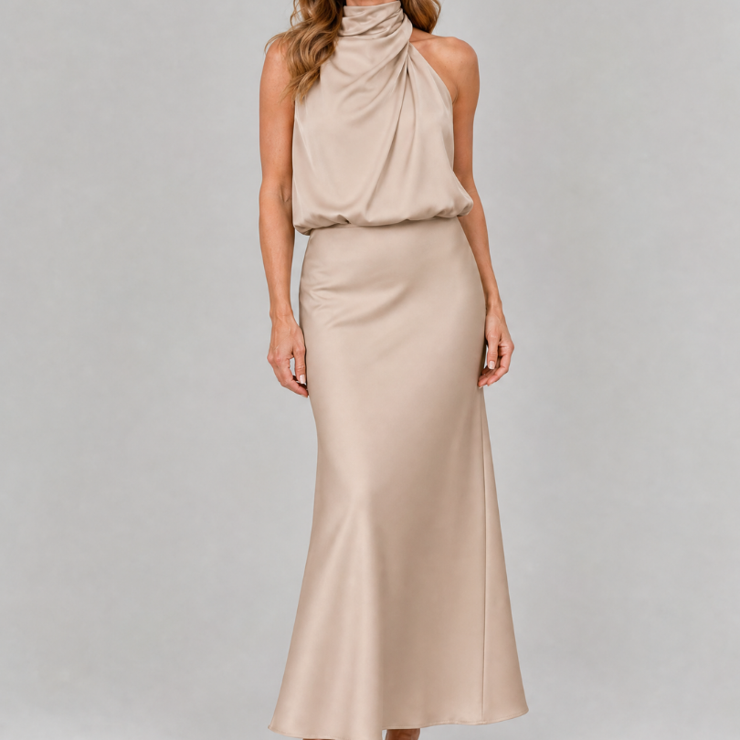 Jacqueline | Maxi-jurk met gedrapeerde kraag