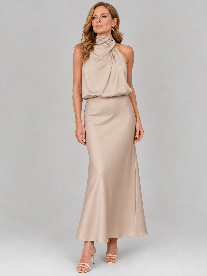 Jacqueline | Maxi-jurk met gedrapeerde kraag