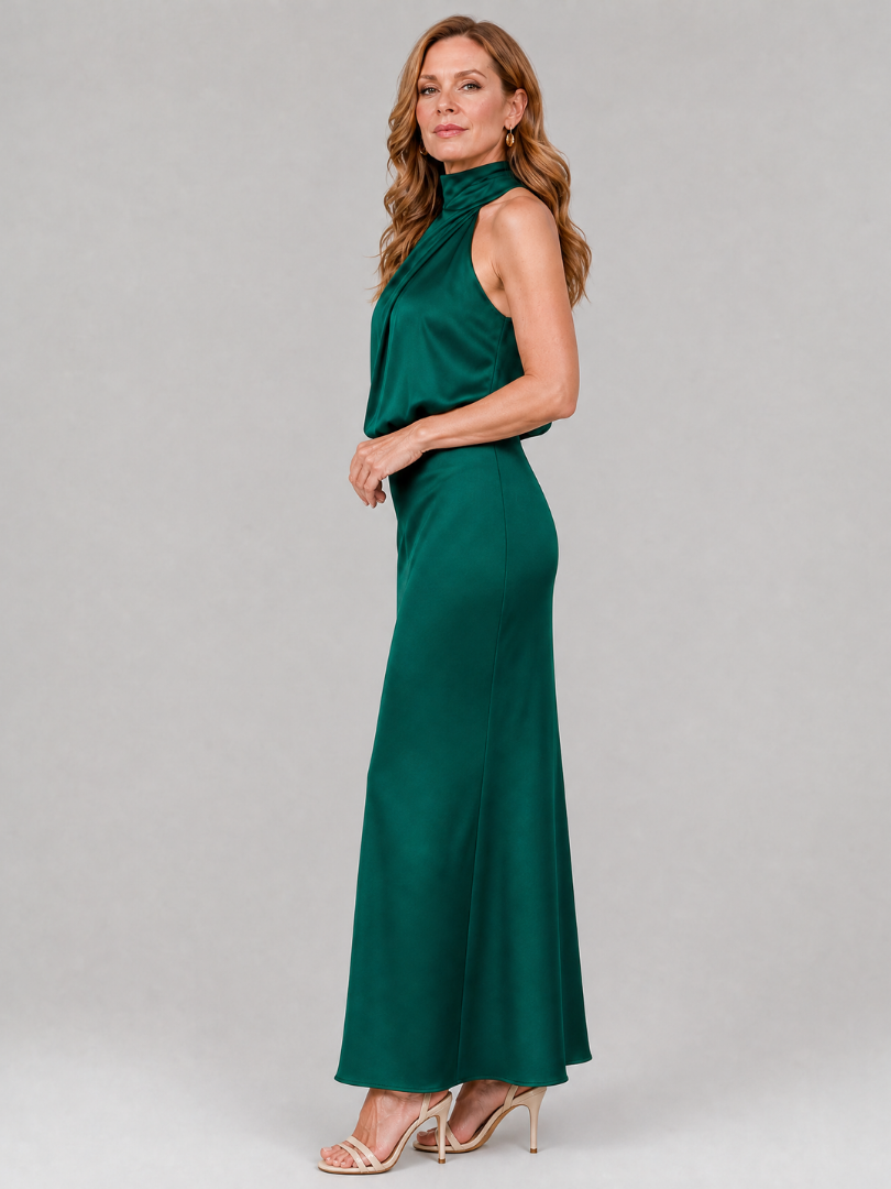 Jacqueline | Maxi-jurk met gedrapeerde kraag