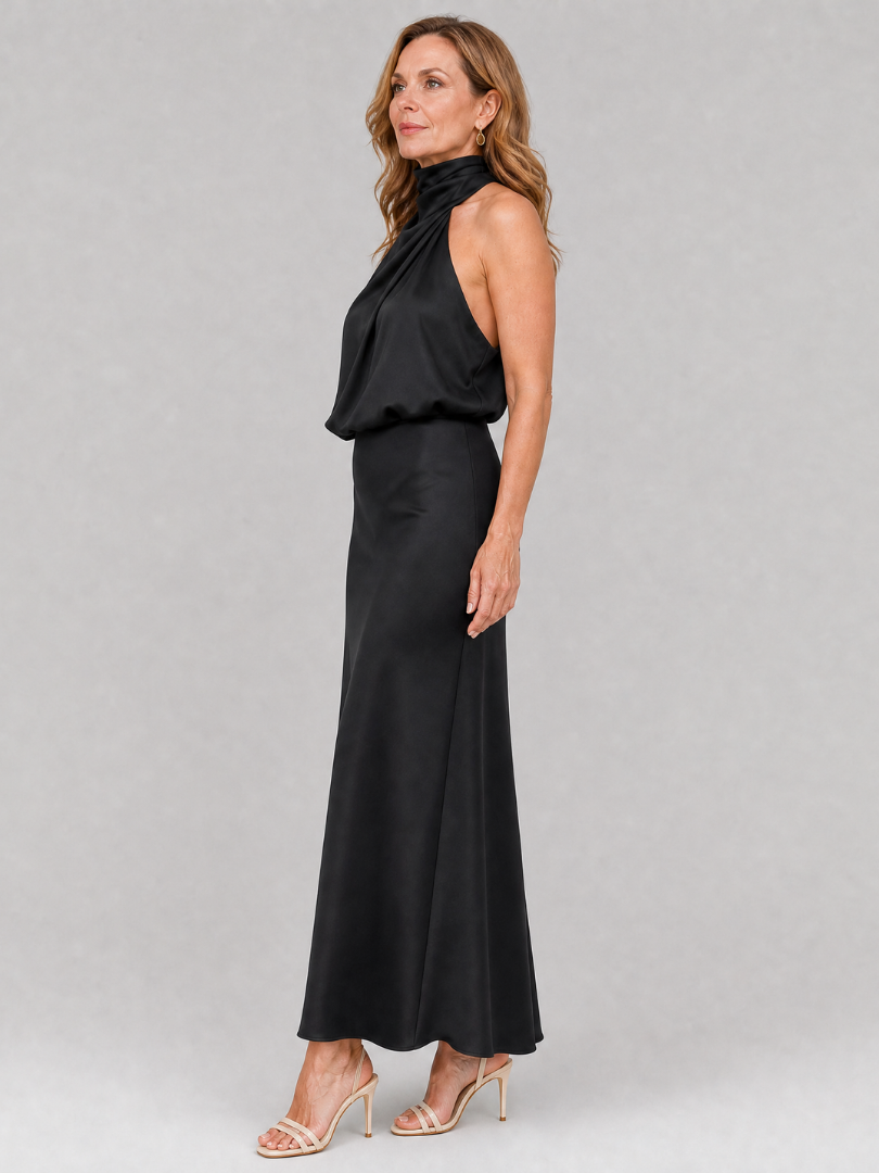 Jacqueline | Maxi-jurk met gedrapeerde kraag