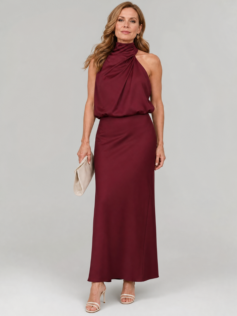 Jacqueline | Maxi-jurk met gedrapeerde kraag