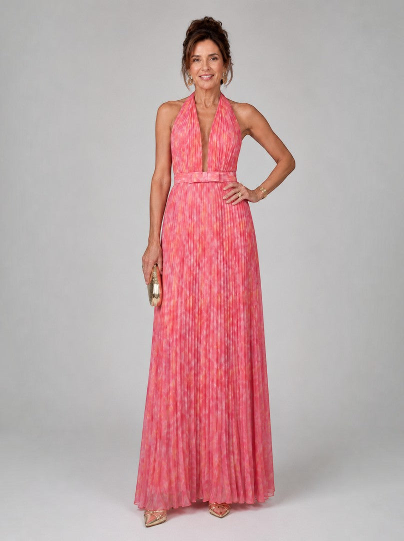 Jannie | Plissé maxi-jurk in rosé