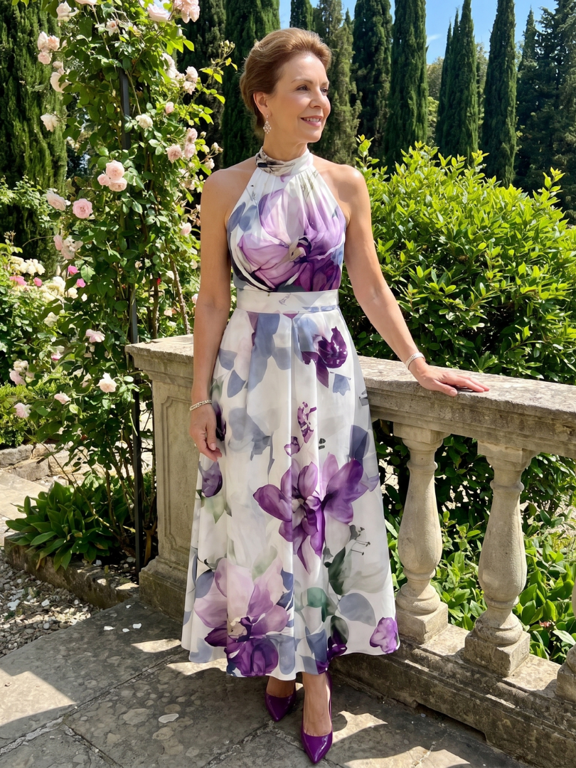 Janny | Midi-jurk met bloemenprint in paars