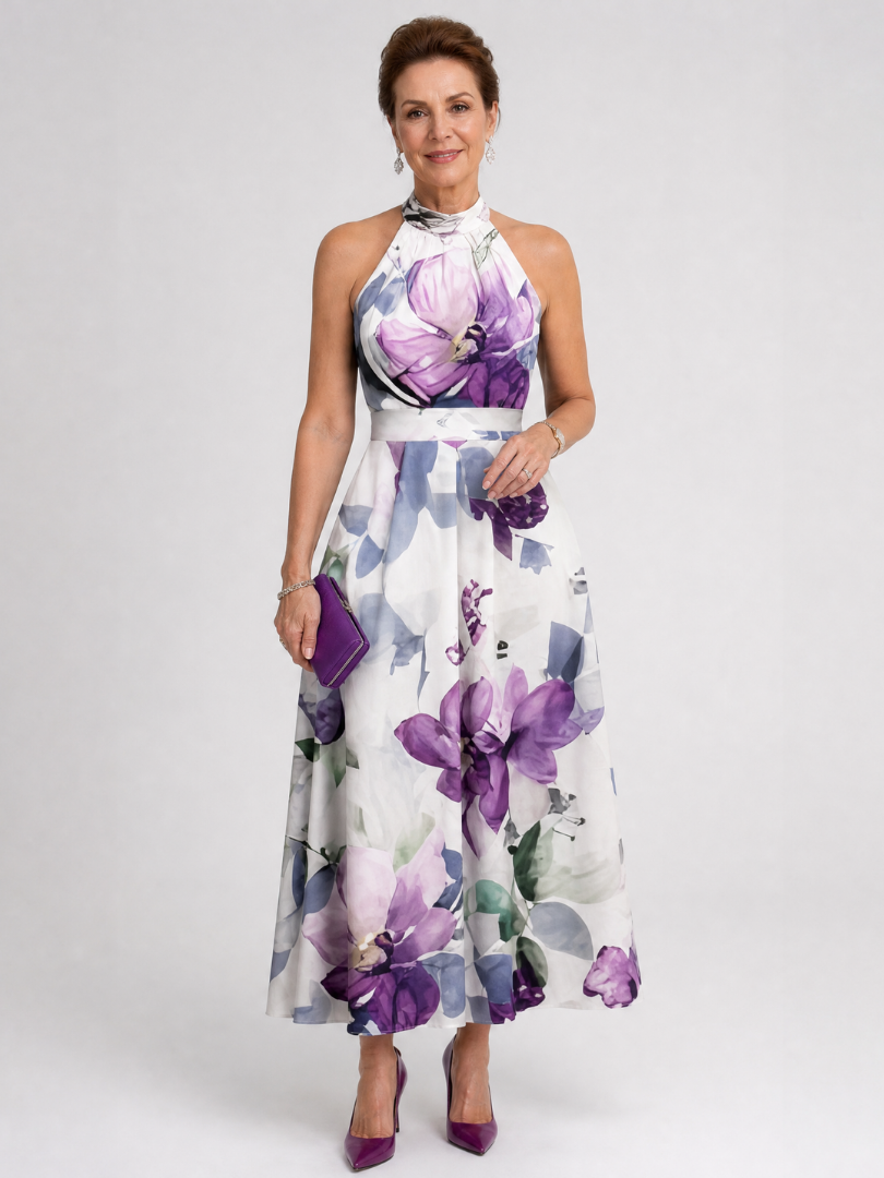 Janny | Midi-jurk met bloemenprint in paars