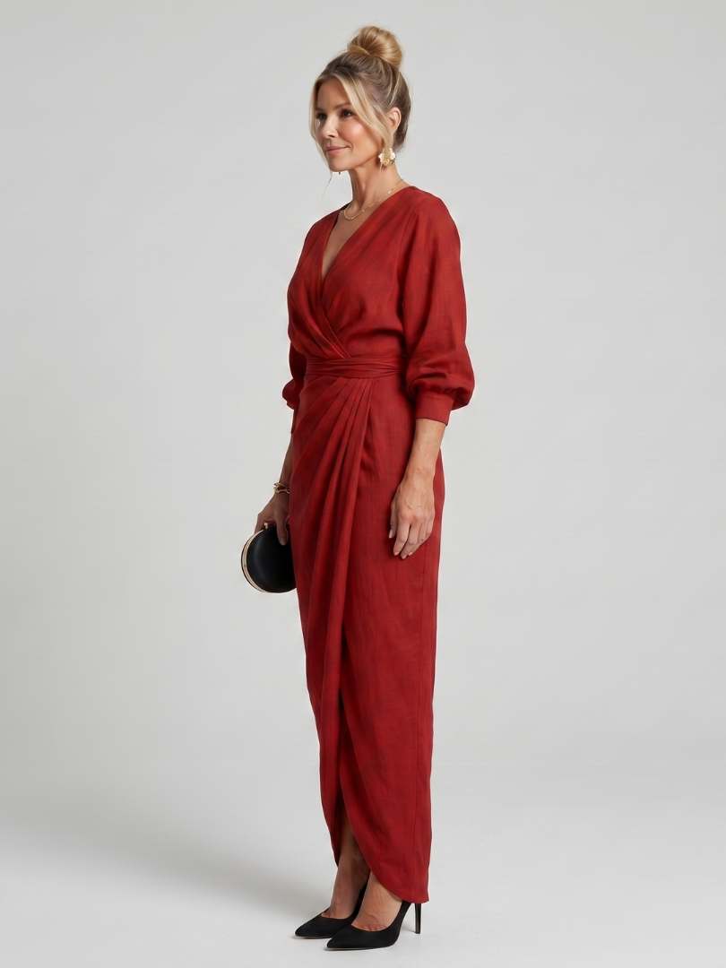 Jeanette | Wikkeljurk in rood met lange mouwen