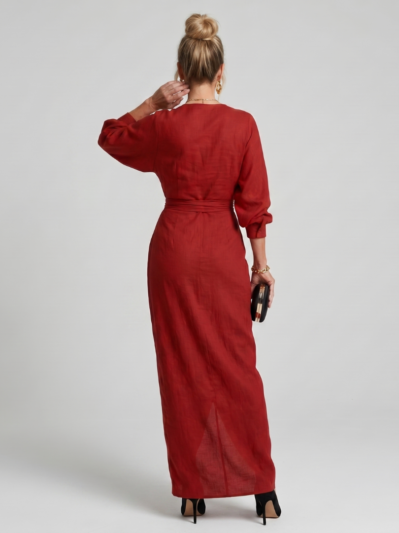 Jeanette | Wikkeljurk in rood met lange mouwen