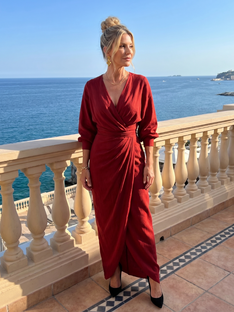 Jeanette | Wikkeljurk in rood met lange mouwen