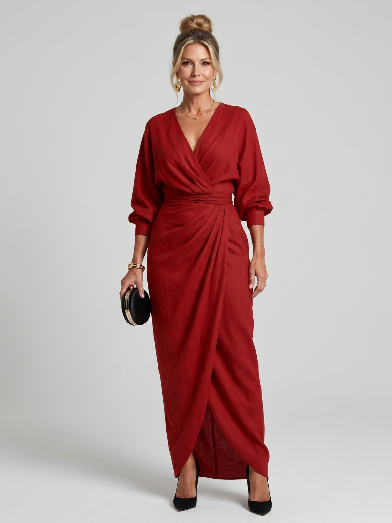 Jeanette | Wikkeljurk in rood met lange mouwen