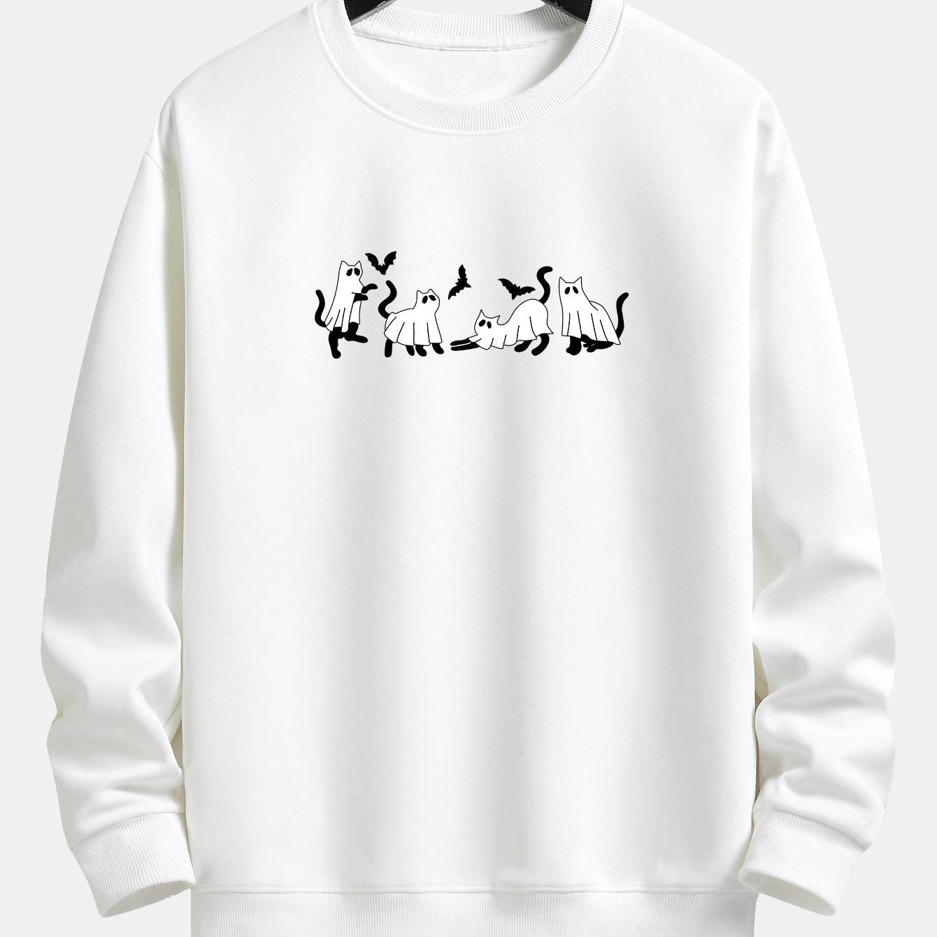 Jeroen | Sweater met zwarte kat en spookprint en relaxte pasvorm
