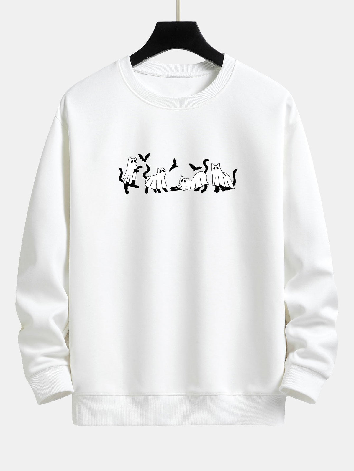 Jeroen | Sweater met zwarte kat en spookprint en relaxte pasvorm