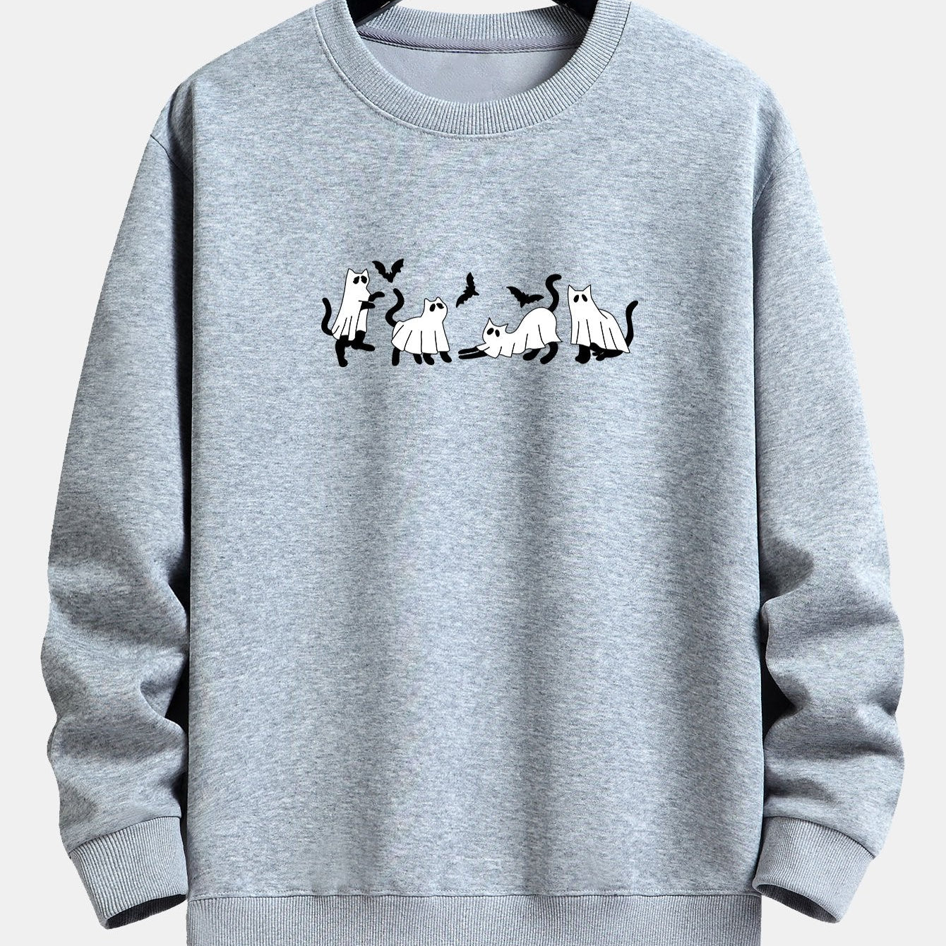 Jeroen | Sweater met zwarte kat en spookprint en relaxte pasvorm