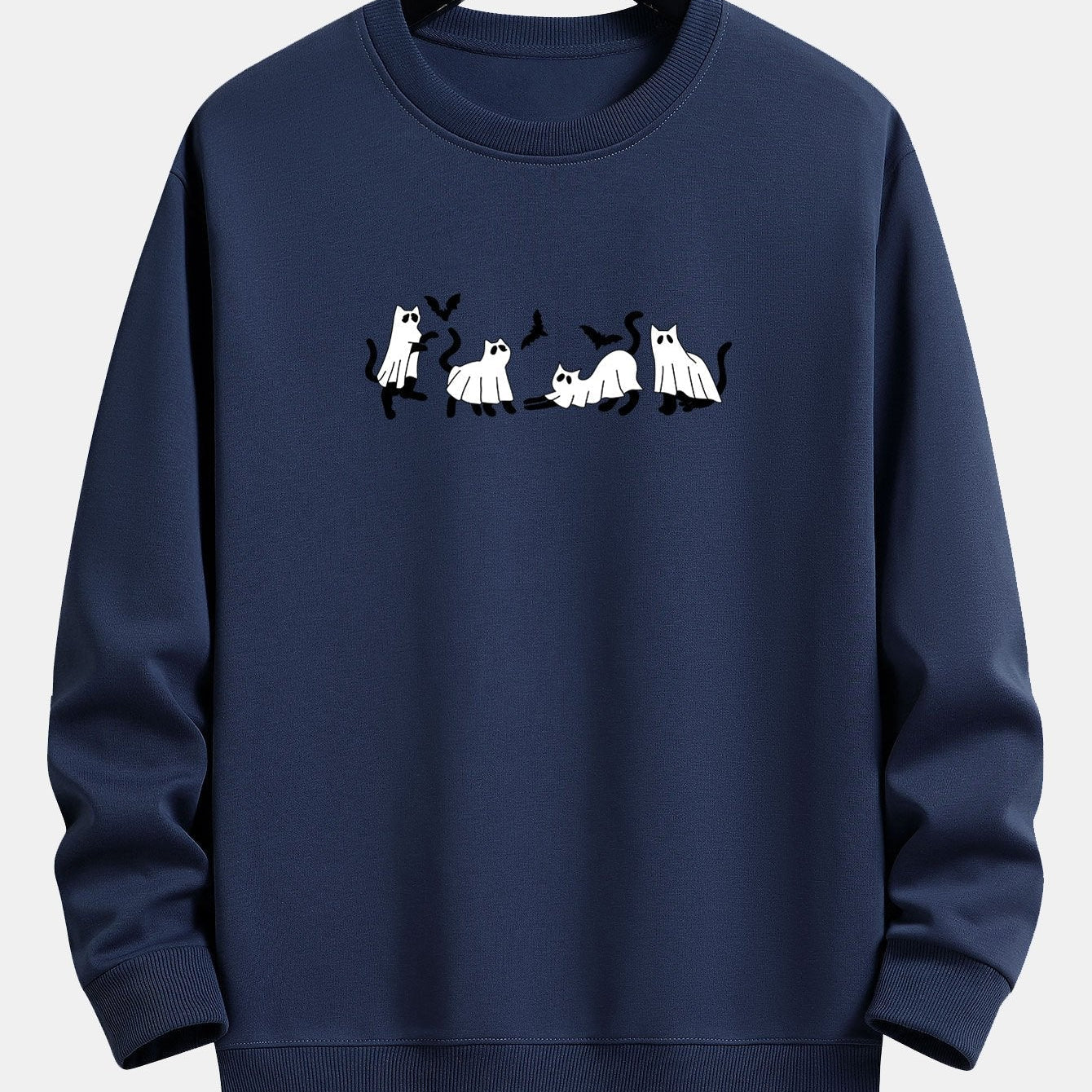 Jeroen | Sweater met zwarte kat en spookprint en relaxte pasvorm