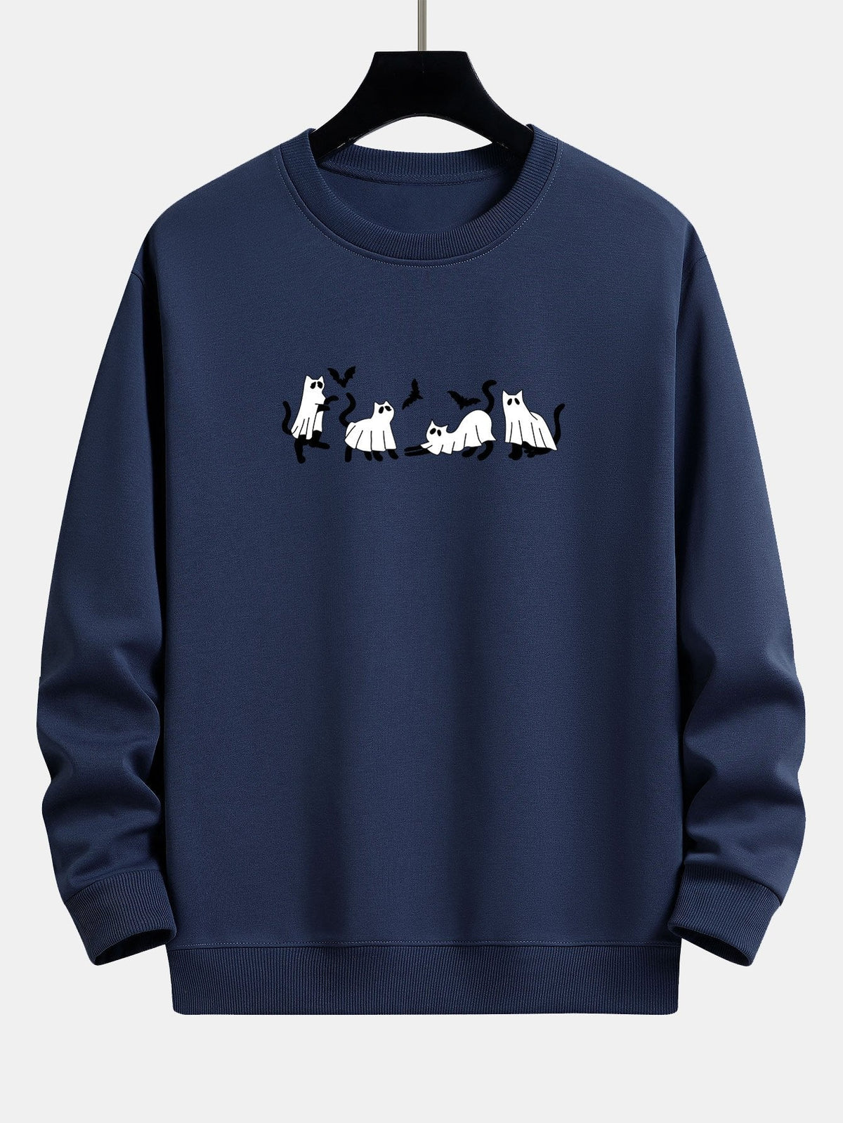 Jeroen | Sweater met zwarte kat en spookprint en relaxte pasvorm