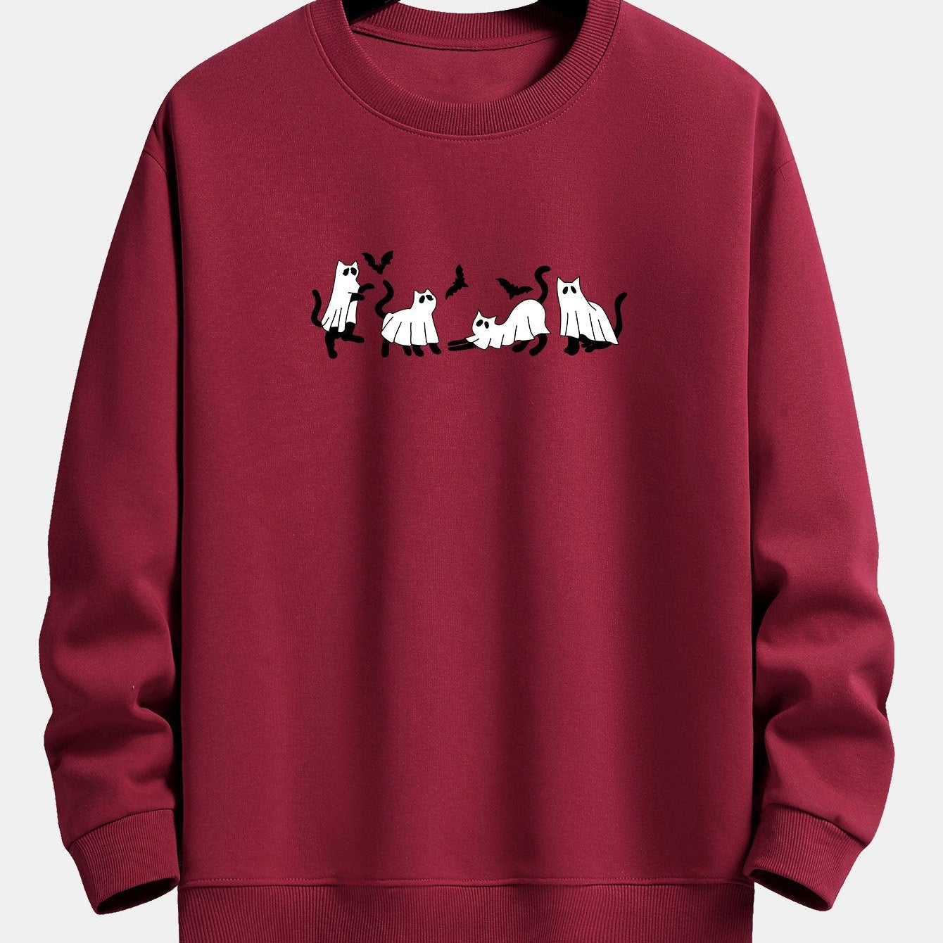 Jeroen | Sweater met zwarte kat en spookprint en relaxte pasvorm