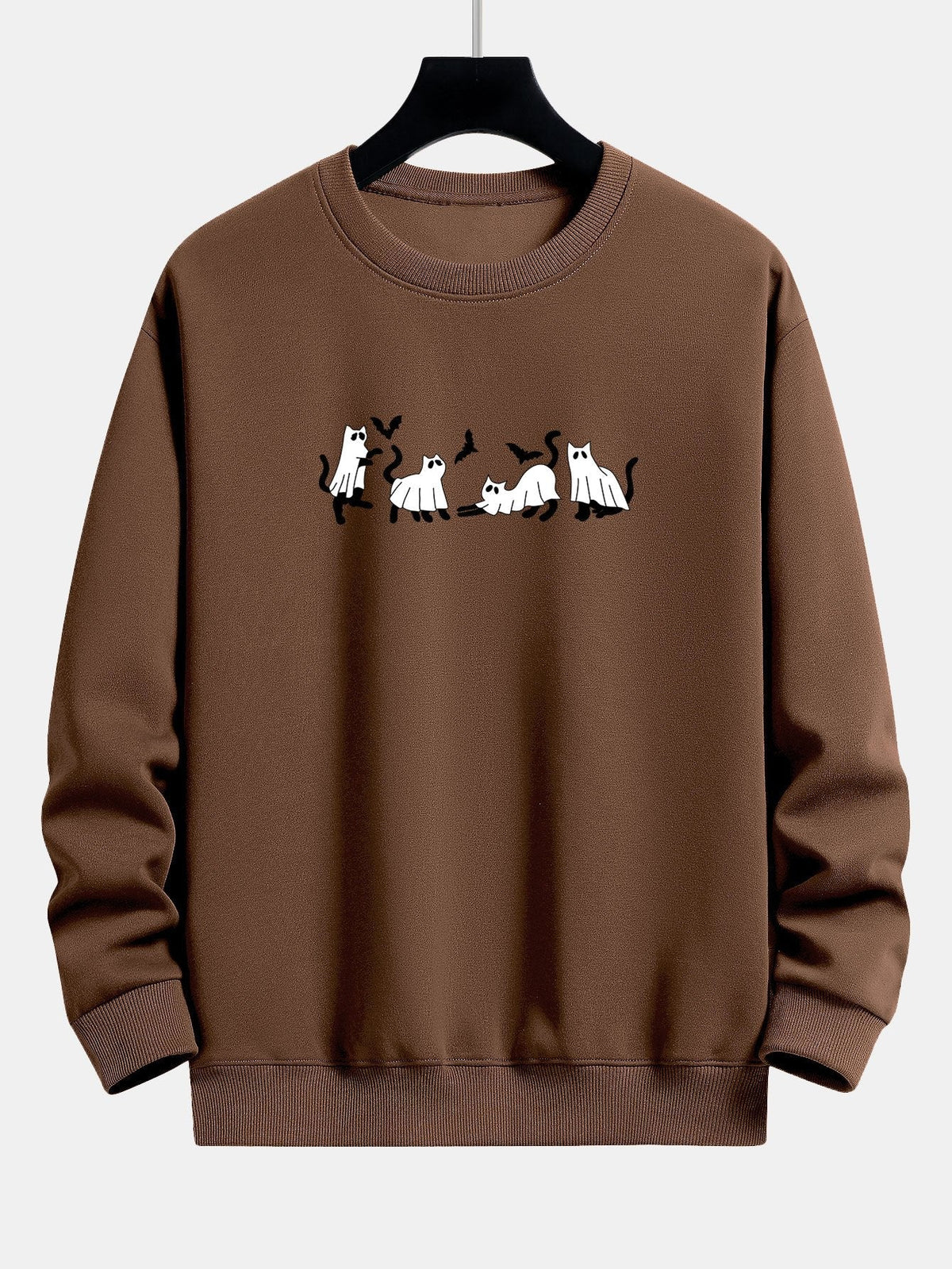Jeroen | Sweater met zwarte kat en spookprint en relaxte pasvorm