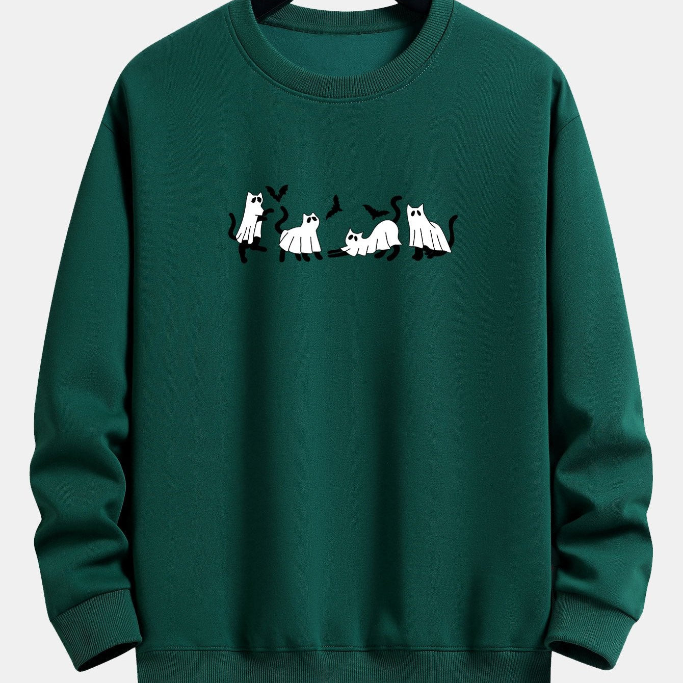 Jeroen | Sweater met zwarte kat en spookprint en relaxte pasvorm
