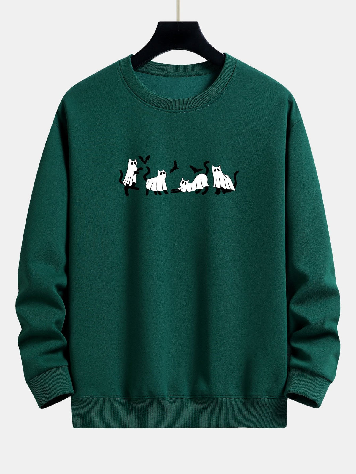 Jeroen | Sweater met zwarte kat en spookprint en relaxte pasvorm